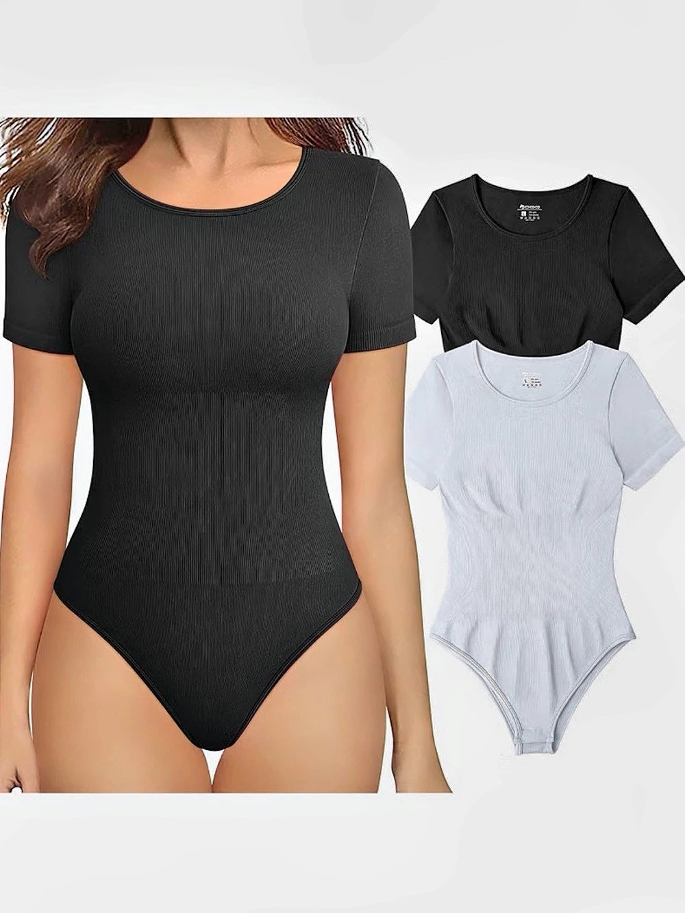 💕 Set of 2 Ribbed Short Sleeve Bodysuit Set Black & White (Like New - Size M)